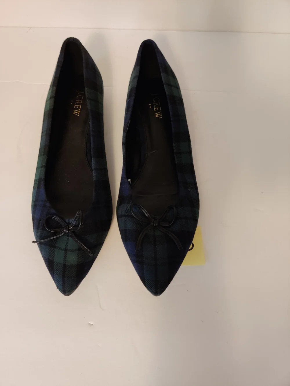 J Crew Plaid Pointed Toe Ballet Flats - Black/Green 9